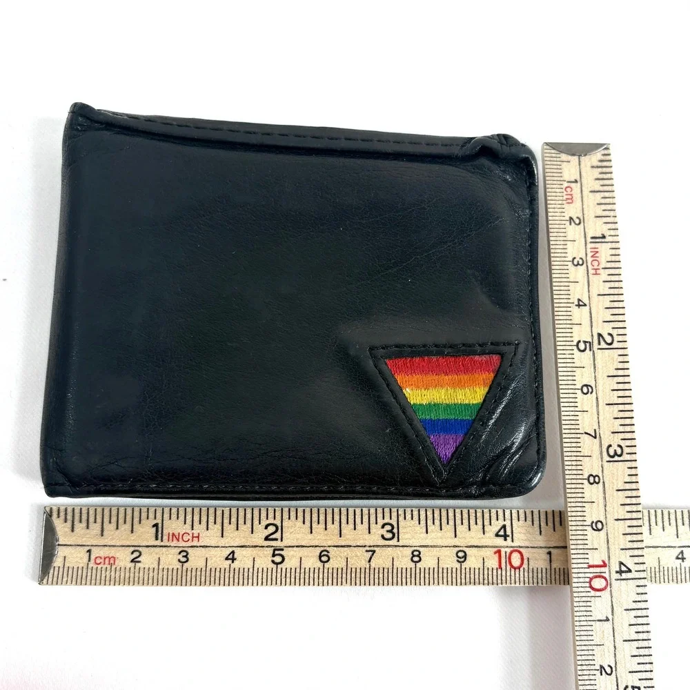 California Women Bifold Wallet Black Leather Rainbow Triangle Patch Vintage